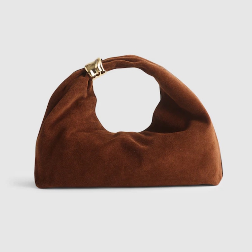 Madewell Brown Suede Mini Bag with Gold Accent